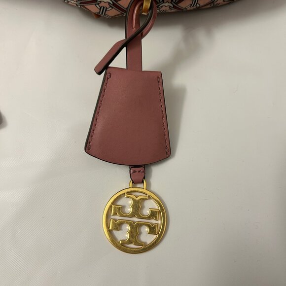 Tory Burch Pink Piper Printed Small Backpack Purse Logo Nylon Leather Trim - Picture 4 of 7